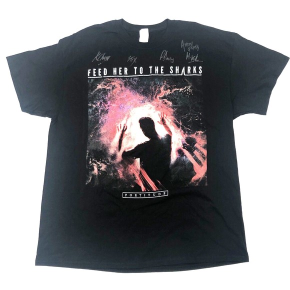 Feed Her To The Sharks Fortitude Autographed Band T Shirt XL Black Metalcore HTF